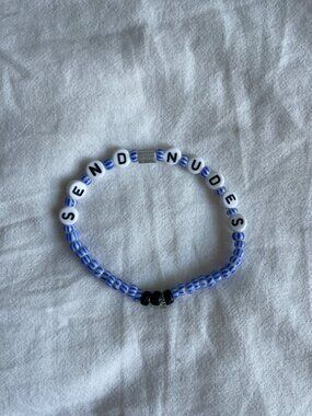 Beaded Letter Bracelet, Blue, White, OS